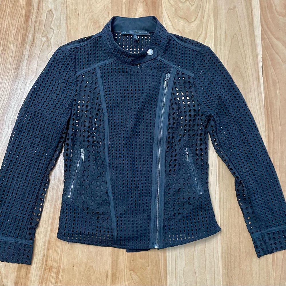 White House Black Market Black Eyelet Moto Biker Jacket Size 0